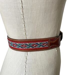 Vintage Kenzo Paris Embroidered Woven Brown Leather Belt Size 70cm/ Small